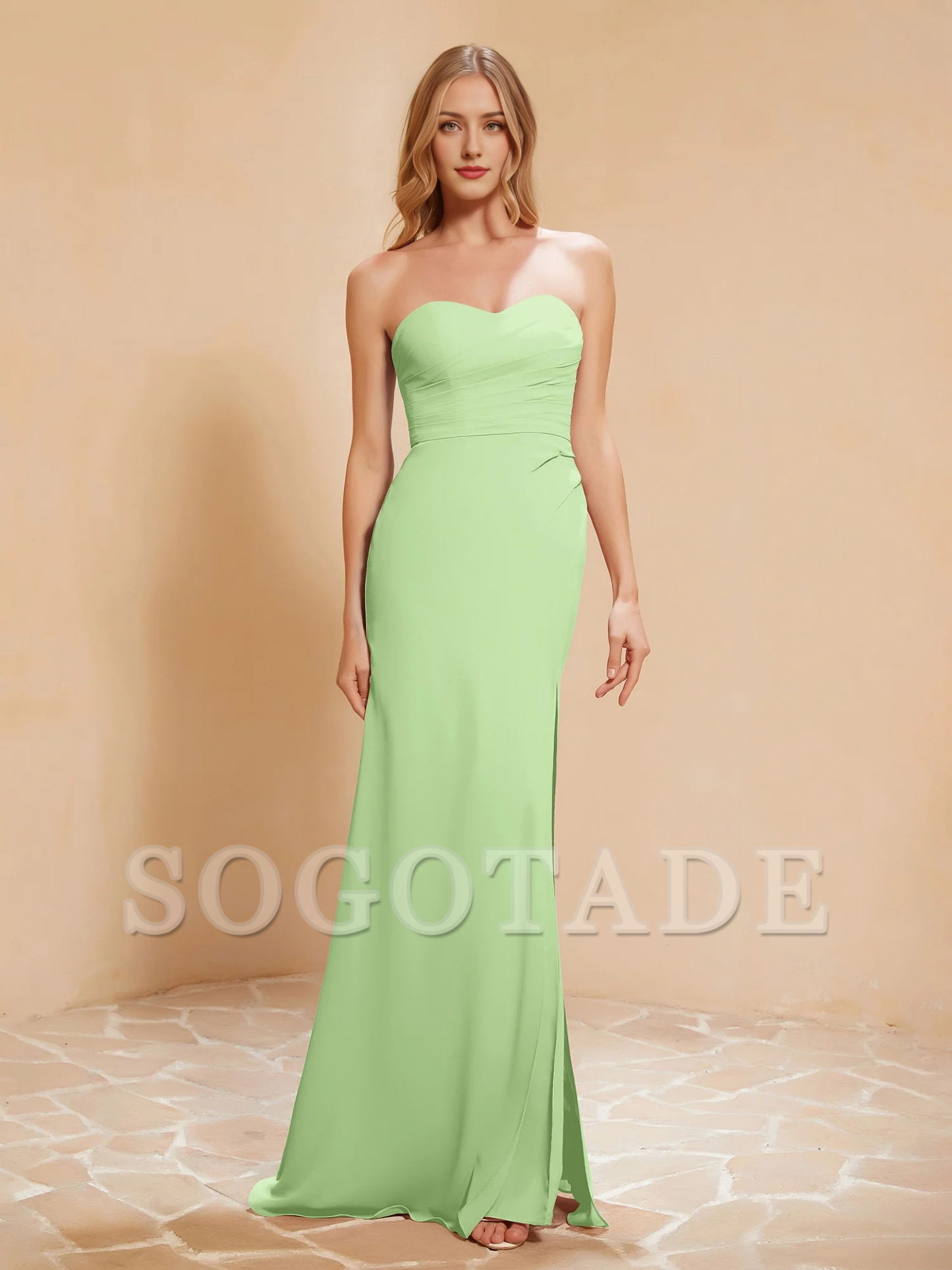 Sweetheart tight slit chiffon dress