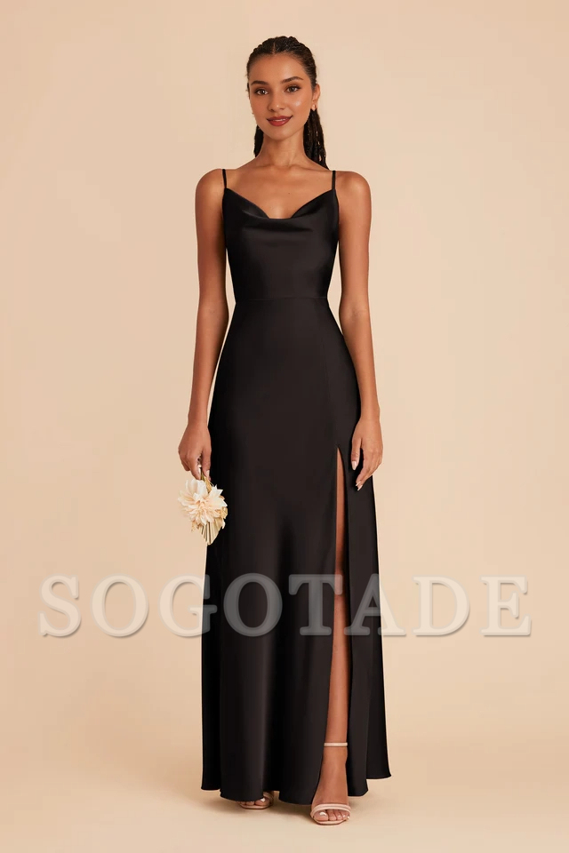 Fully lined pleated neckline with slit and floor length bridesmaid dress