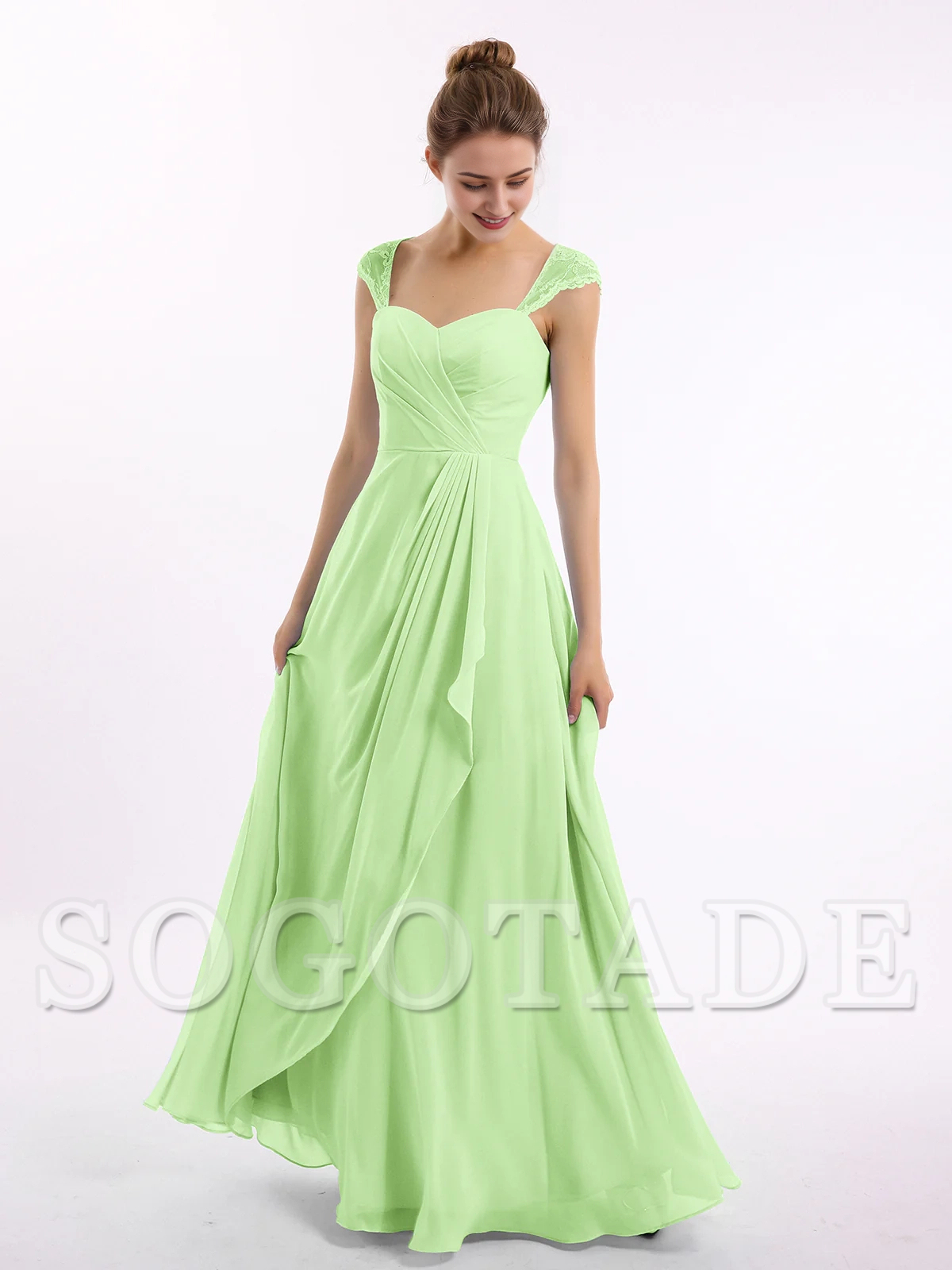 Lace sleeve chiffon bridesmaid dress