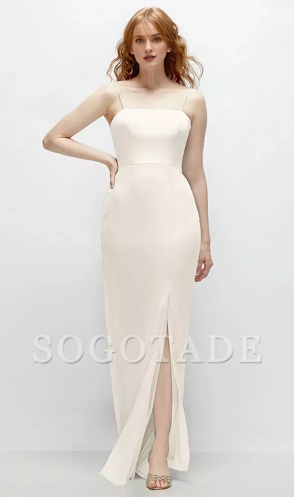 Front slit back strap hollow horn and floor length Prom dress