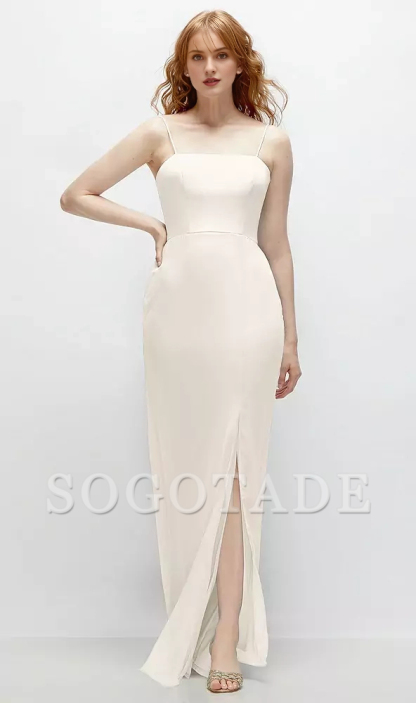 Front slit back strap hollow horn and floor length Prom dress