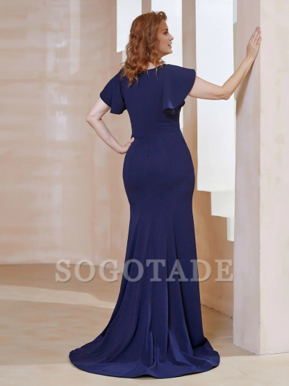 V-neck floating sleeve fishtail dress mother of the bride dress