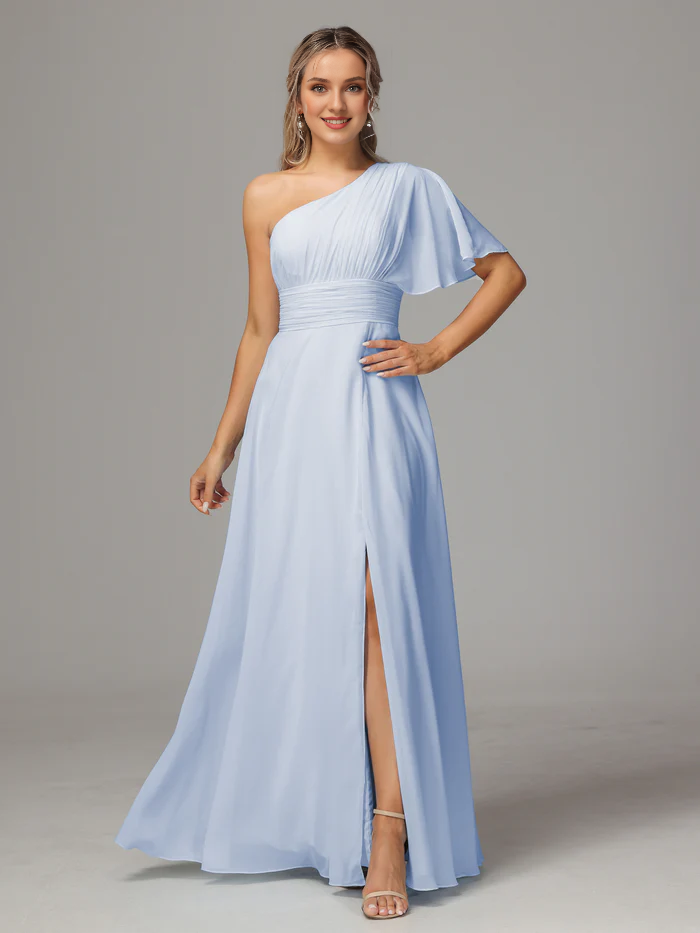 A shoulder slit chiffon bridesmaid dress-SOGOTADE