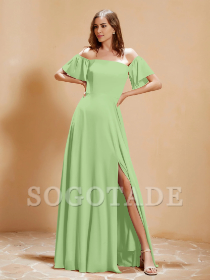 Pocket off shoulder chiffon dress