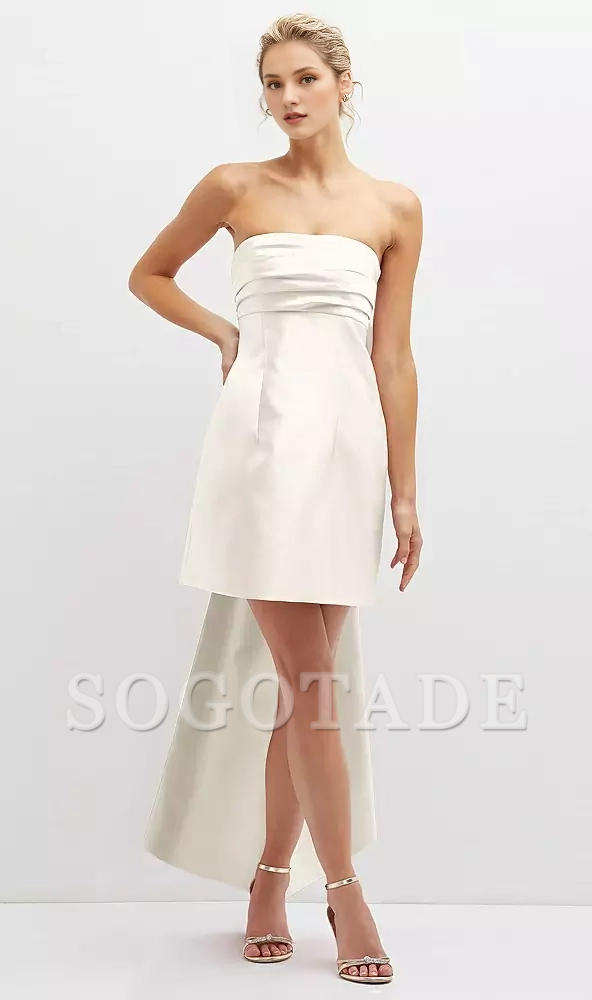 Super large bow strapless satin mini Prom dress