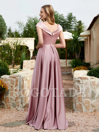 Pocket satin covered sleeve dress bridesmaid dress