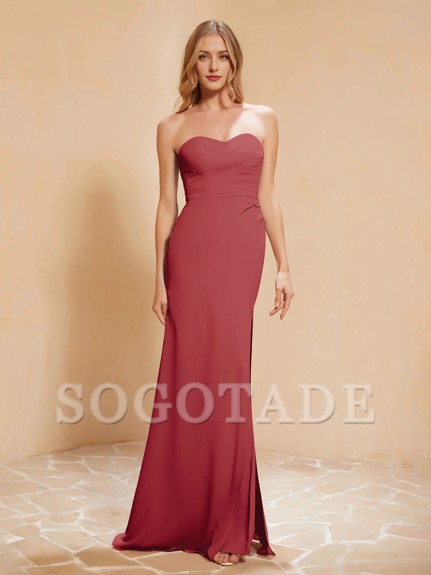 Sweetheart tight slit chiffon dress