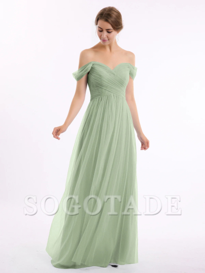 Off shoulder sweetheart collar chiffon dress
