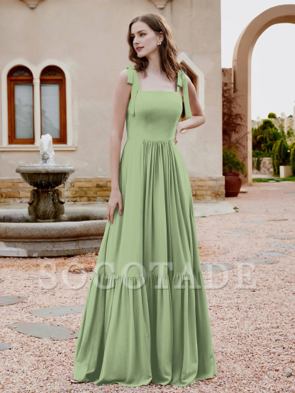 A-line butterfly bow ruffle sleeveless chiffon bridesmaid dress-SOGOTADE