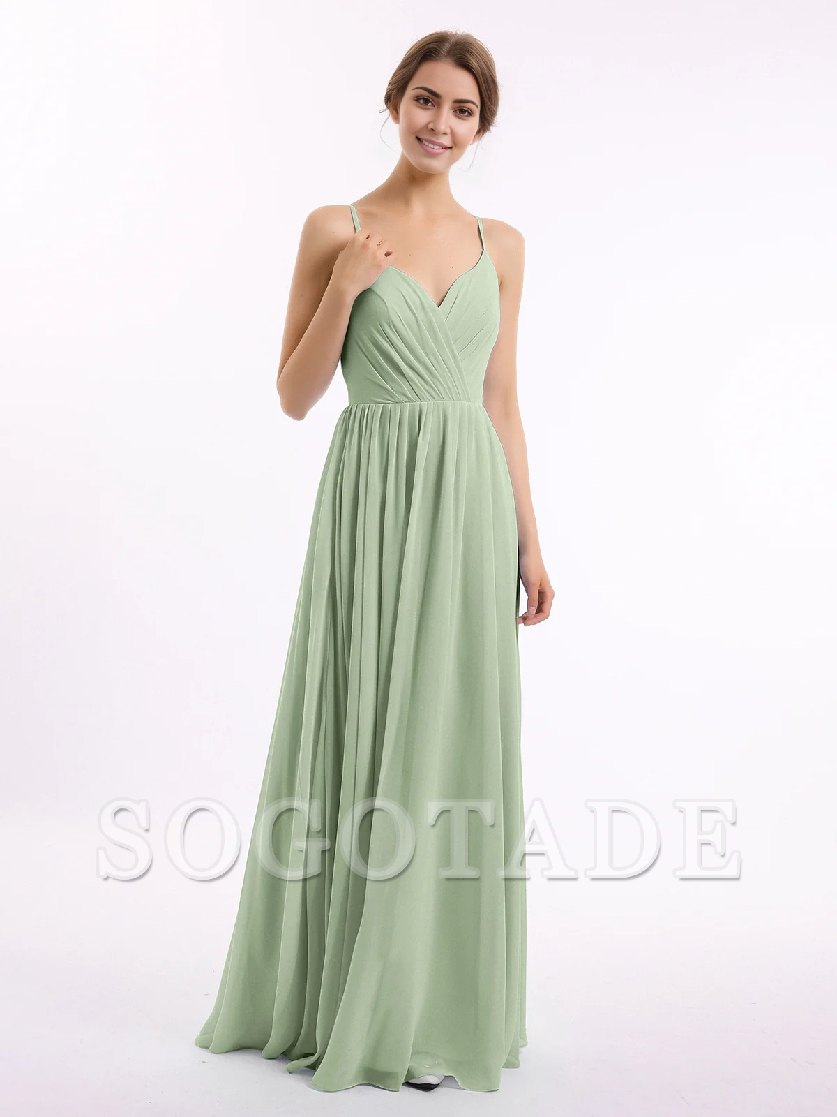 Thin shoulder chiffon bridesmaid dress