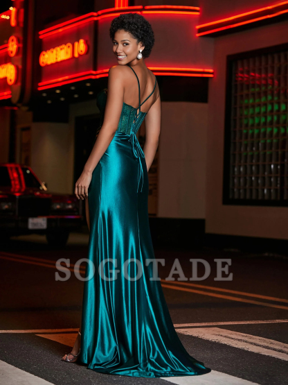 Tight corset mermaid satin and floor length Prom dress
