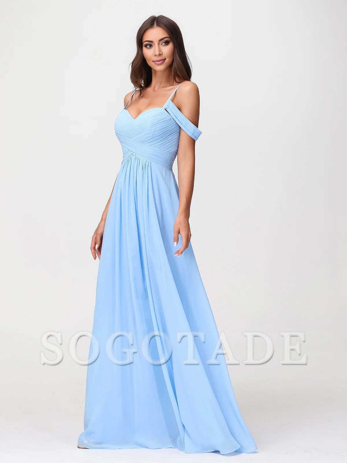 Off shoulder thin shoulder strap chiffon dress