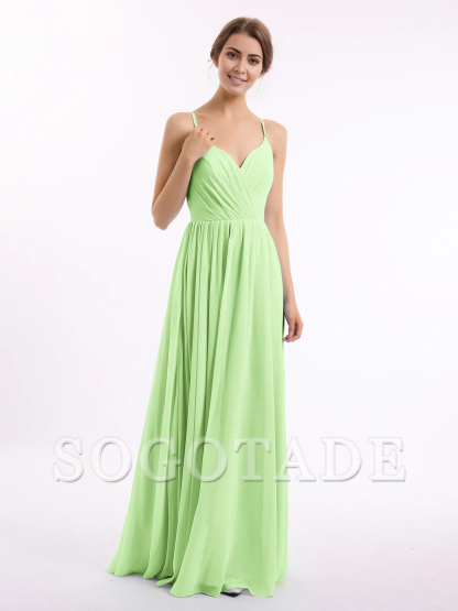 Thin shoulder chiffon bridesmaid dress