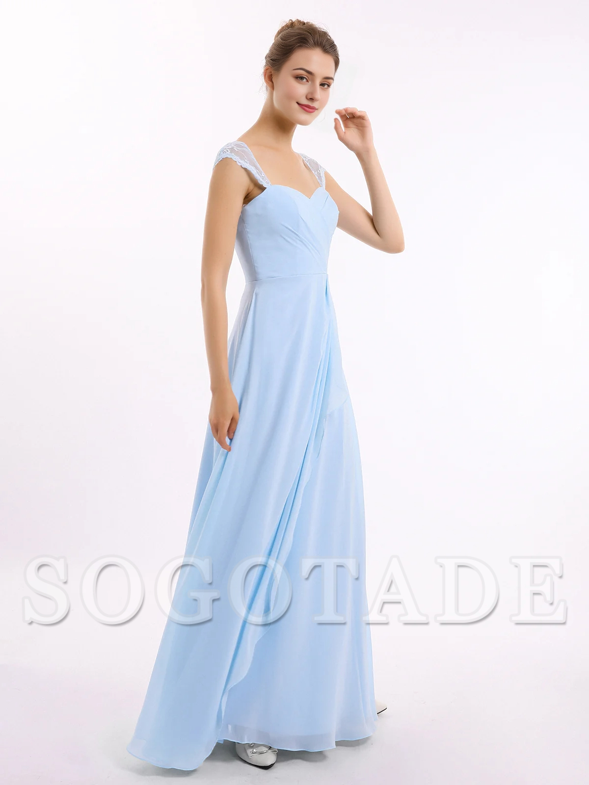 Lace sleeve chiffon bridesmaid dress
