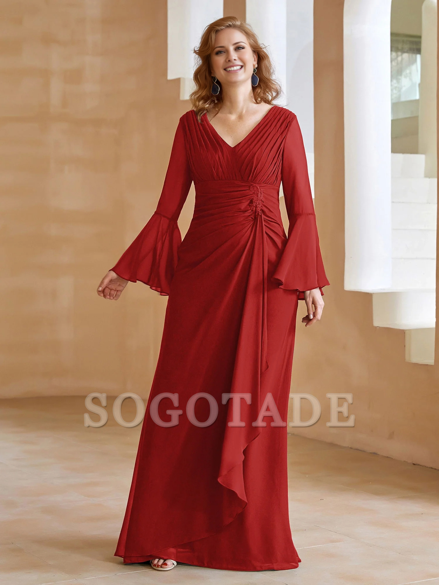 V-neck folds and mother of the bride dress