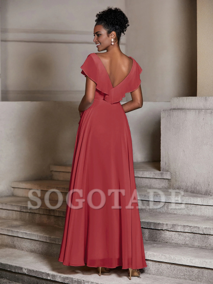 V-neck hooded chiffon dress