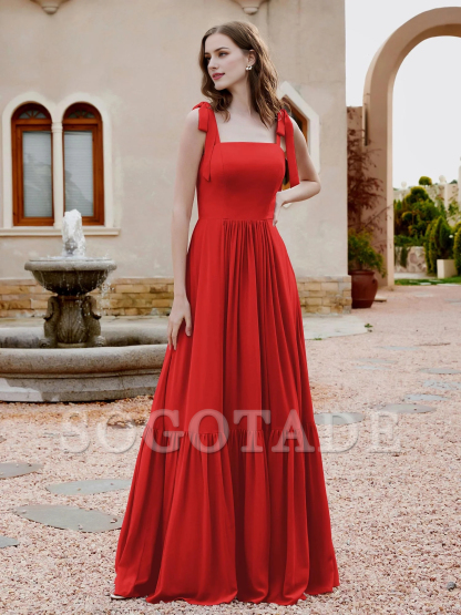 A-line butterfly bow ruffle sleeveless chiffon bridesmaid dress-SOGOTADE