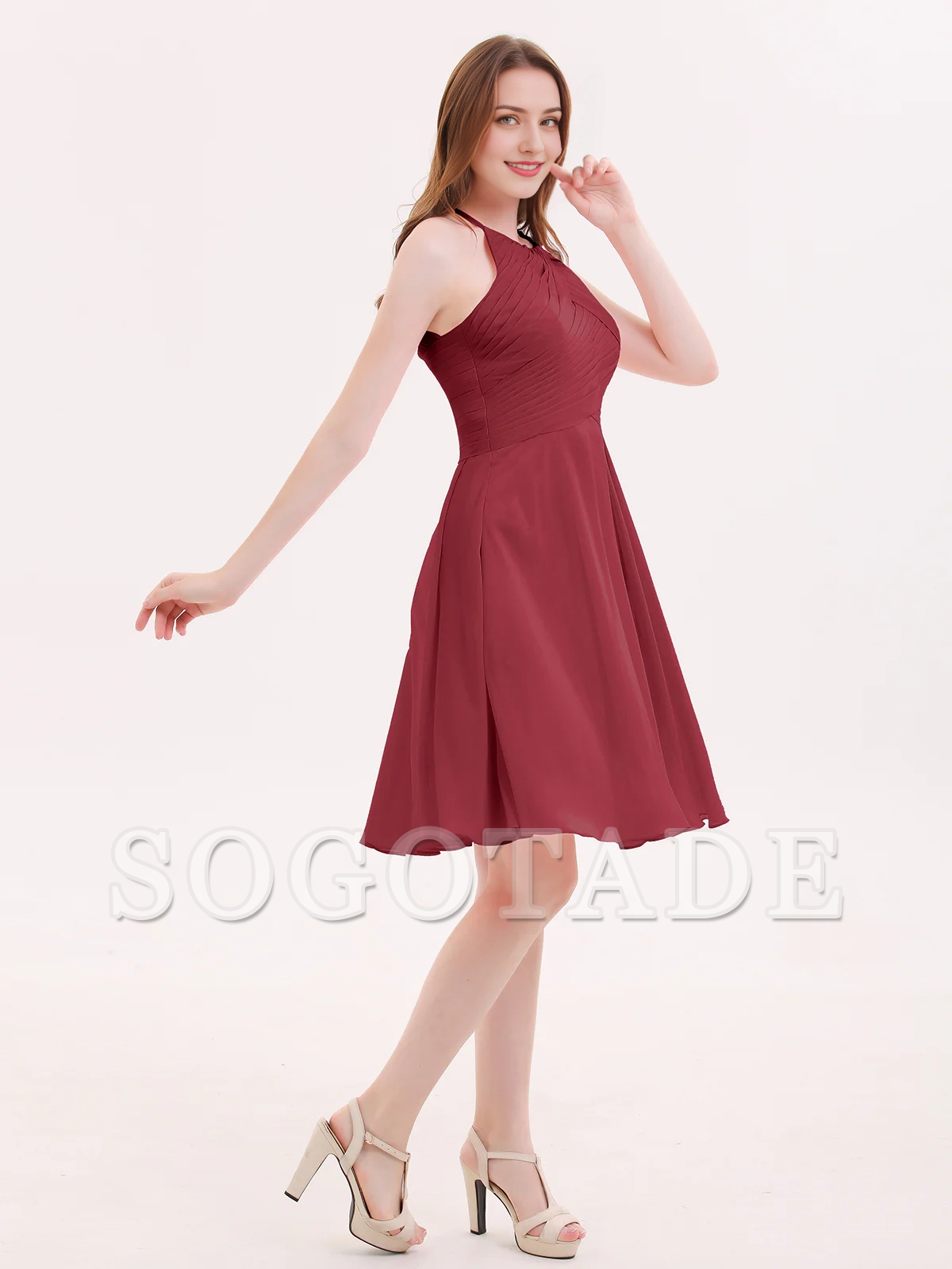 Short chiffon pocket bridesmaid dress