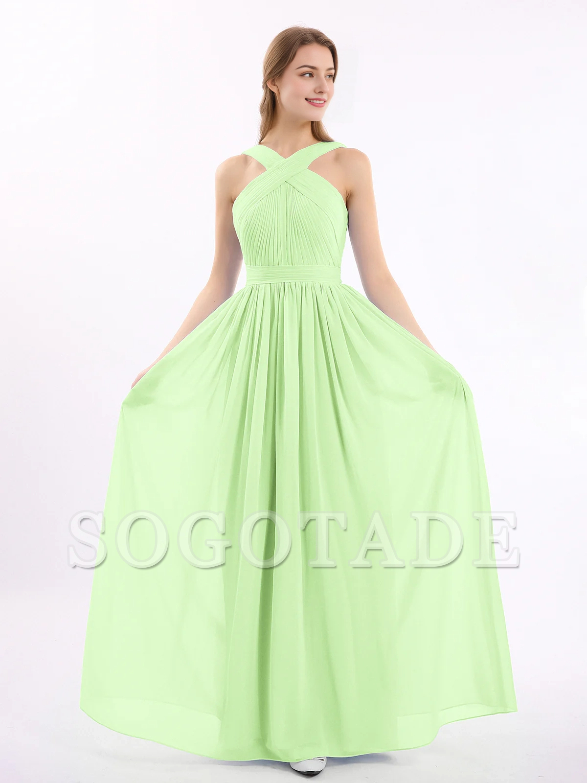 Bow front cross chiffon long dress