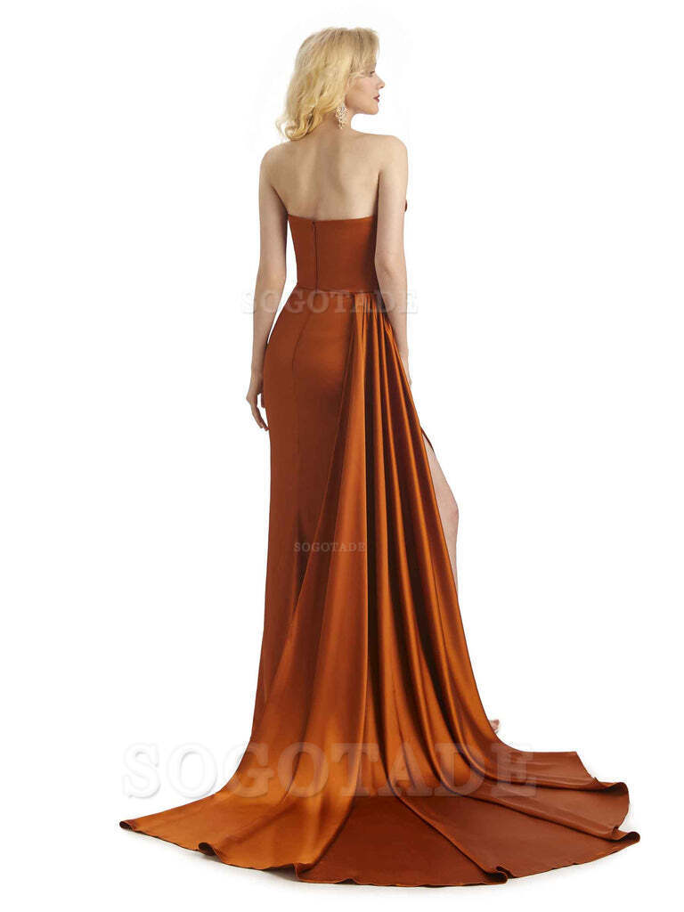 Unique Sweetheart Side Slit Soft Satin Long Mermaid Bridesmaid Dresses Online