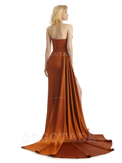 Unique Sweetheart Side Slit Soft Satin Long Mermaid Bridesmaid Dresses Online