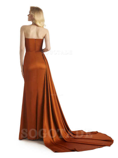 Unique Sweetheart Side Slit Soft Satin Long Mermaid Bridesmaid Dresses Online