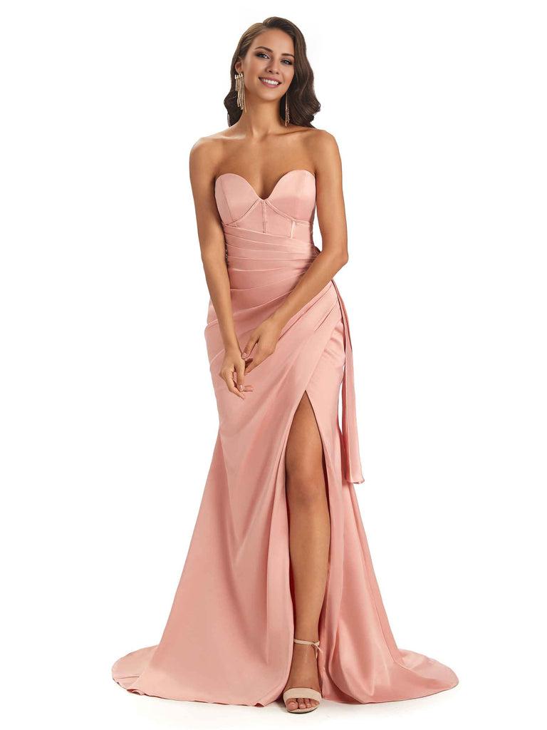 Sexy Soft Satin Side Slit Sweetheart Long Mermaid African Bridesmaid Dresses Elegant Evening Party Dress