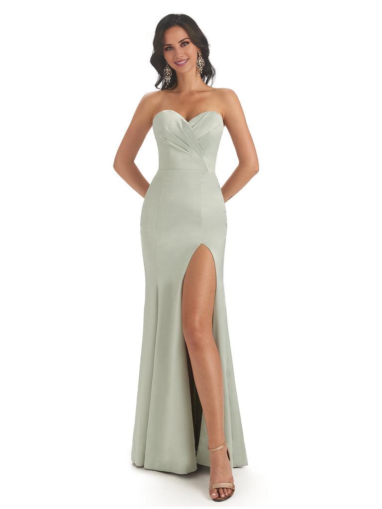 Simple Soft Satin Side Slit Sweetheart Long Mermaid Bridesmaid Dresses Elegant Evening Party Dress
