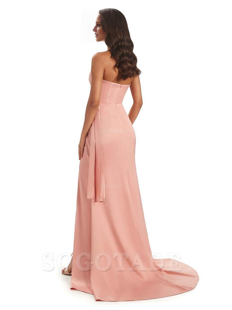 Sexy Soft Satin Side Slit Sweetheart Long Mermaid African Bridesmaid Dresses Elegant Evening Party Dress