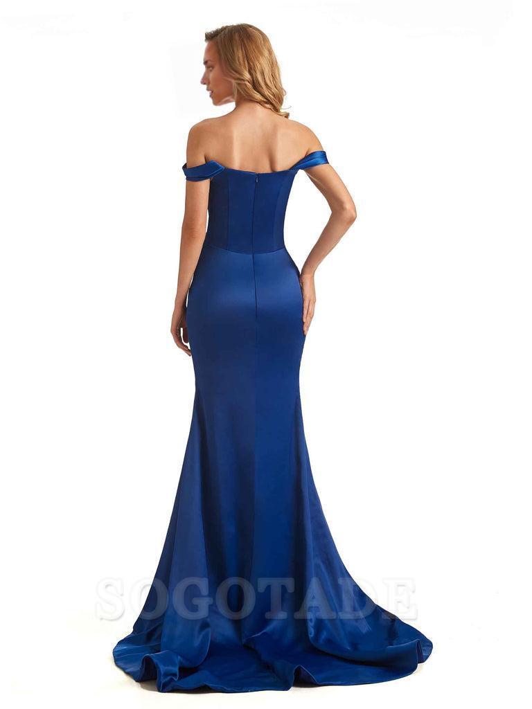 Sexy Long Mermaid Bridesmaid Dresses Off The Shoulder with Side Slit Satin Elegant Evening Party Dress 