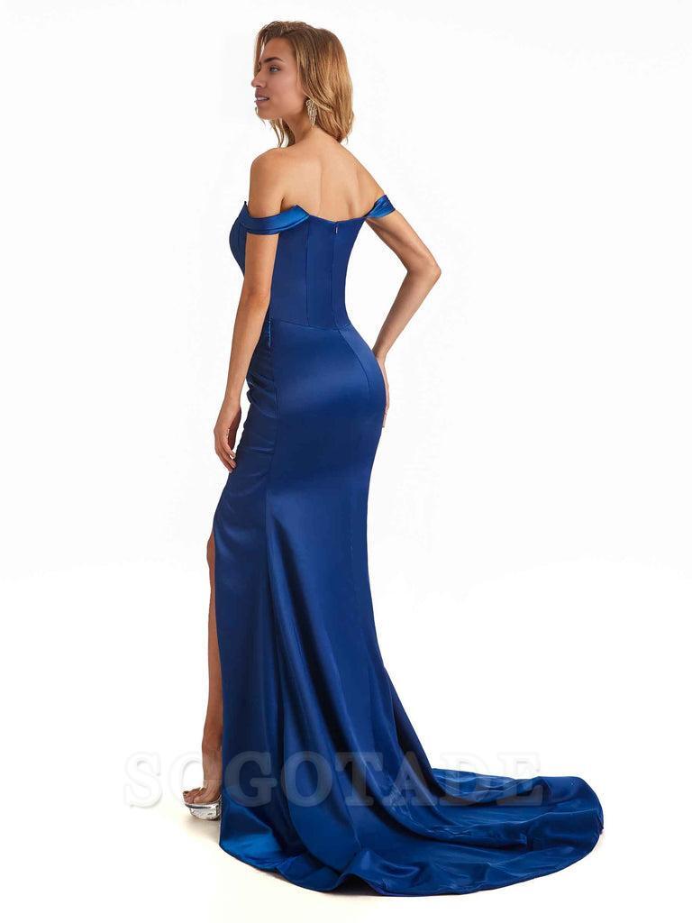 Sexy Long Mermaid Bridesmaid Dresses Off The Shoulder with Side Slit Satin Elegant Evening Party Dress 
