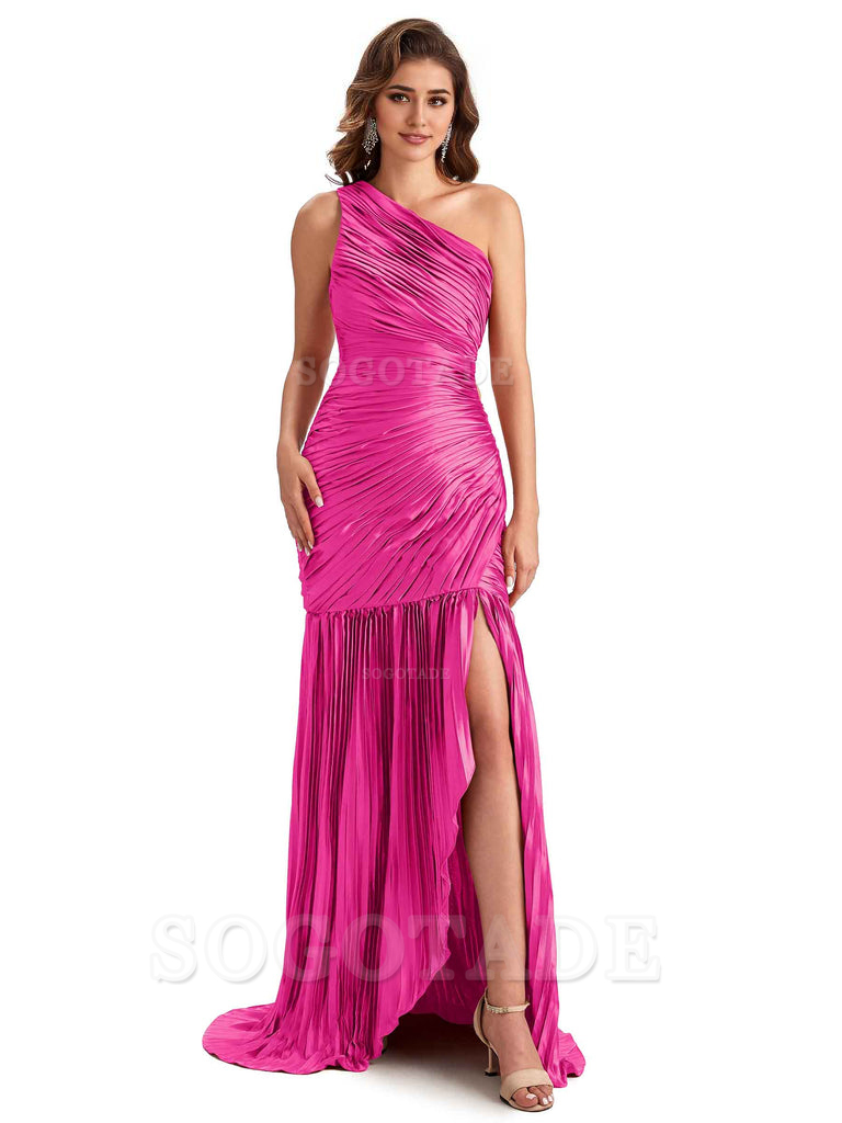 Sexy Side Slit Mermaid Soft Satin One Shoulder Long Ladies Bridesmaid Dresses Online