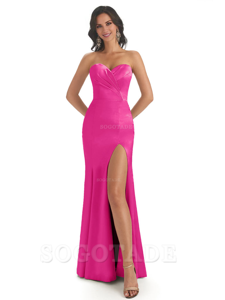 Simple Soft Satin Side Slit Sweetheart Long Mermaid Bridesmaid Dresses Elegant Evening Party Dress