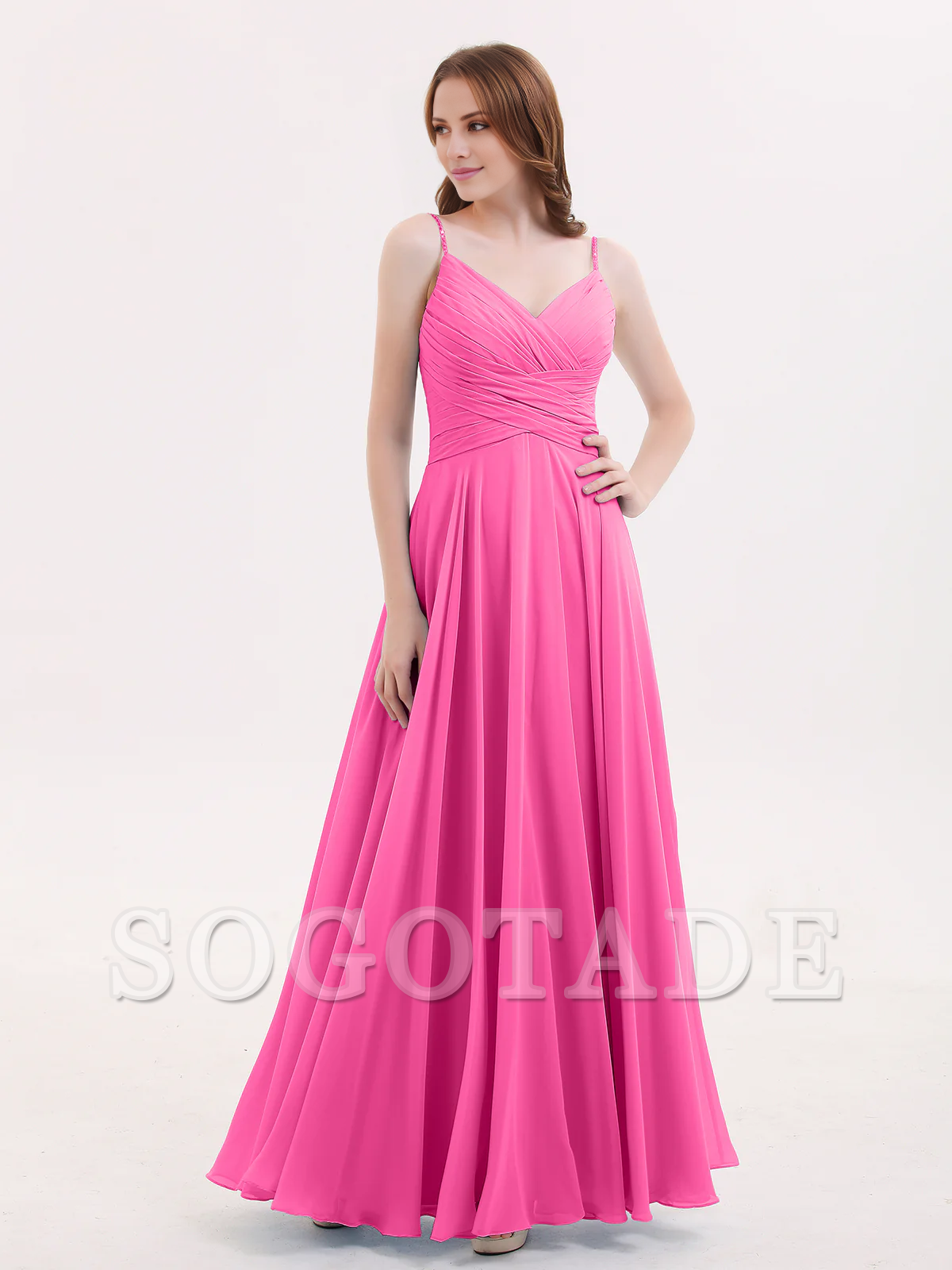 V-neck Fine Shoulder Strap Floor Length Chiffon Bridesmaid Dresses Online