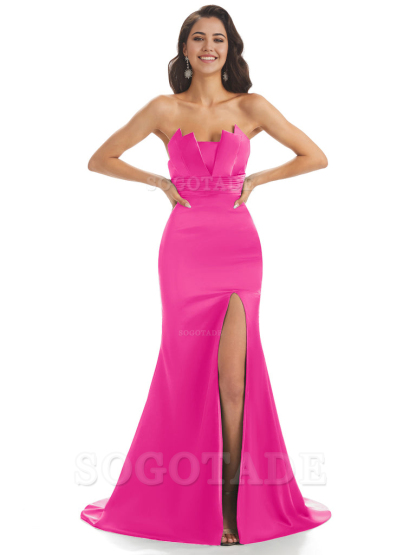 Mermaid sleeveless Satin formal dresses evening gown Bridesmaid Dresses With Side Slit 