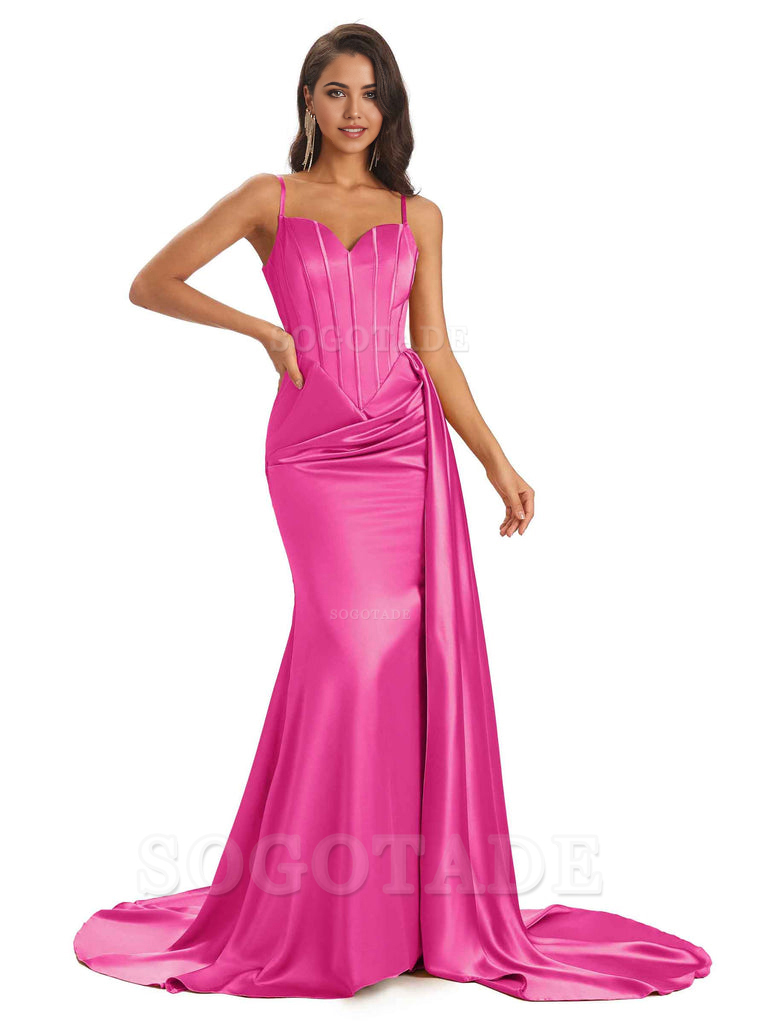 Sheath Spaghetti Satin Straps Floor-Length formal dresses evening gown Bridesmaid Dresses