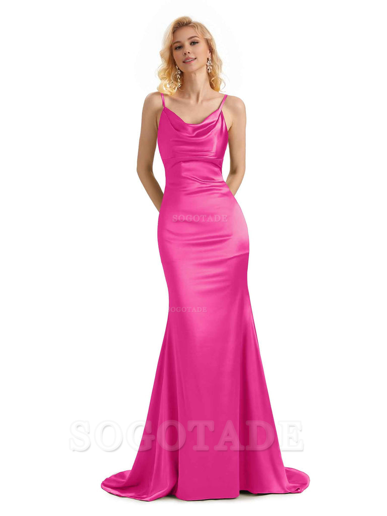 Elegant Soft Satin Criss Cross Long Mermaid Bridesmaid Dresses Charming Evening Party Dress