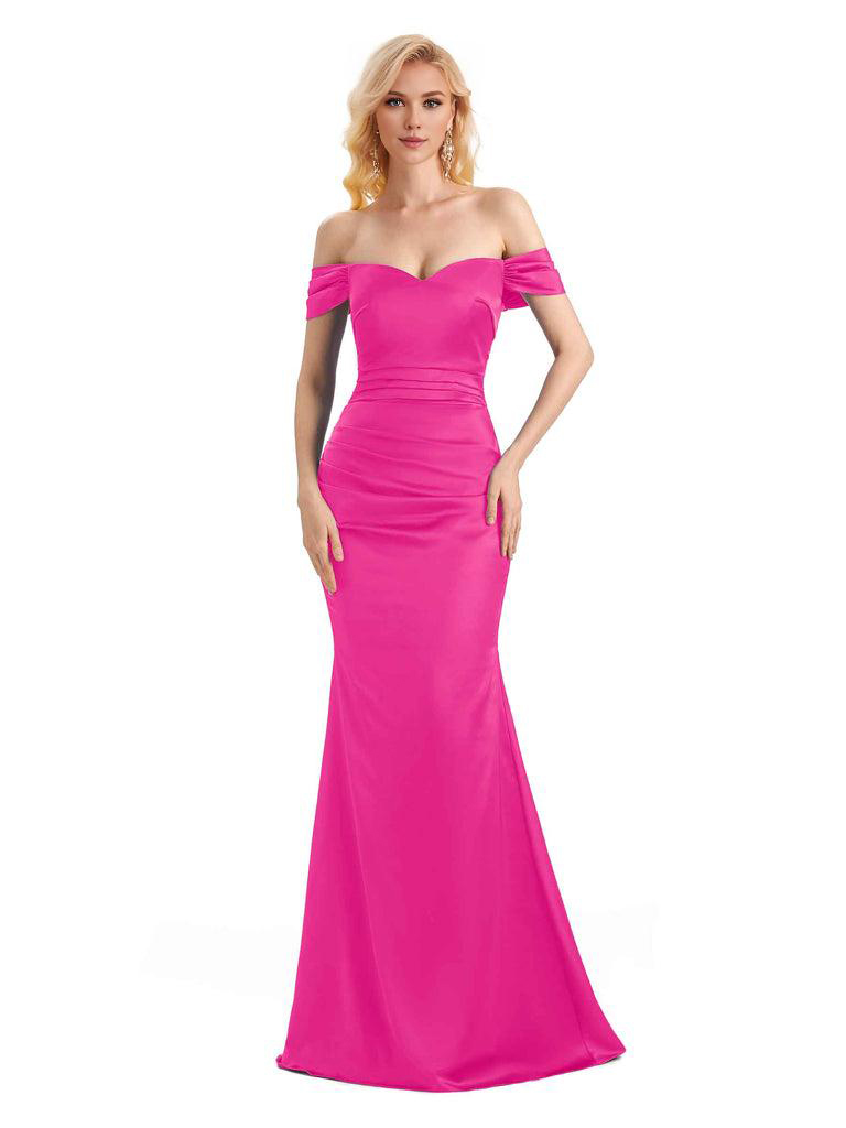 Off The Shoulder Long Mermaid Satin Bridesmaid Dresses Elegant Evening Party Dress
