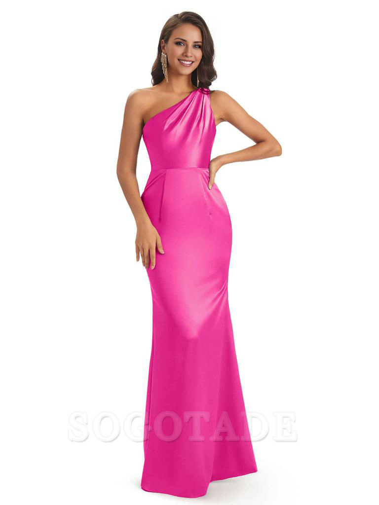 One Shoulder Long Mermaid Bridesmaid Dresses Sexy Soft Satin Elegant Evening Party Dress