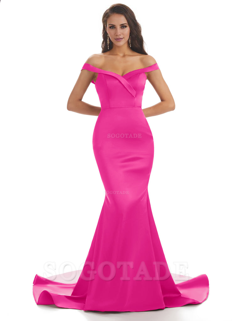 Elegant Off The Shoulder Soft Satin Mermaid Long Bridesmaid Dresses Charming Evening Party Dress