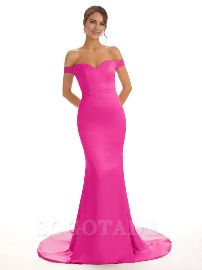 Elegant Off The Shoulder Satin Long Mermaid Bridesmaid Dresses