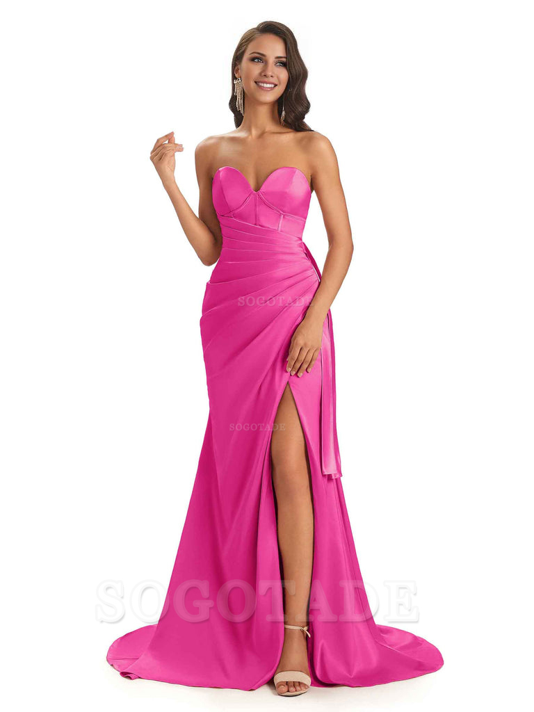 Sexy Soft Satin Side Slit Sweetheart Long Mermaid African Bridesmaid Dresses Elegant Evening Party Dress