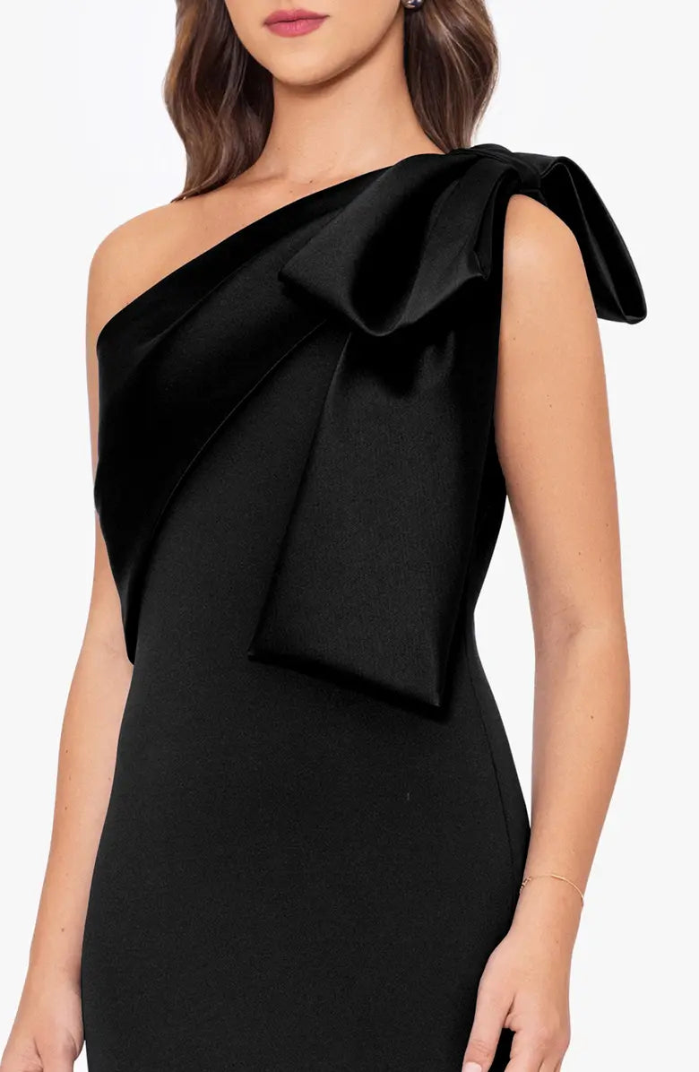 A simple and elegant satin bow fish tail and floor length evening dress-SOGOTADE