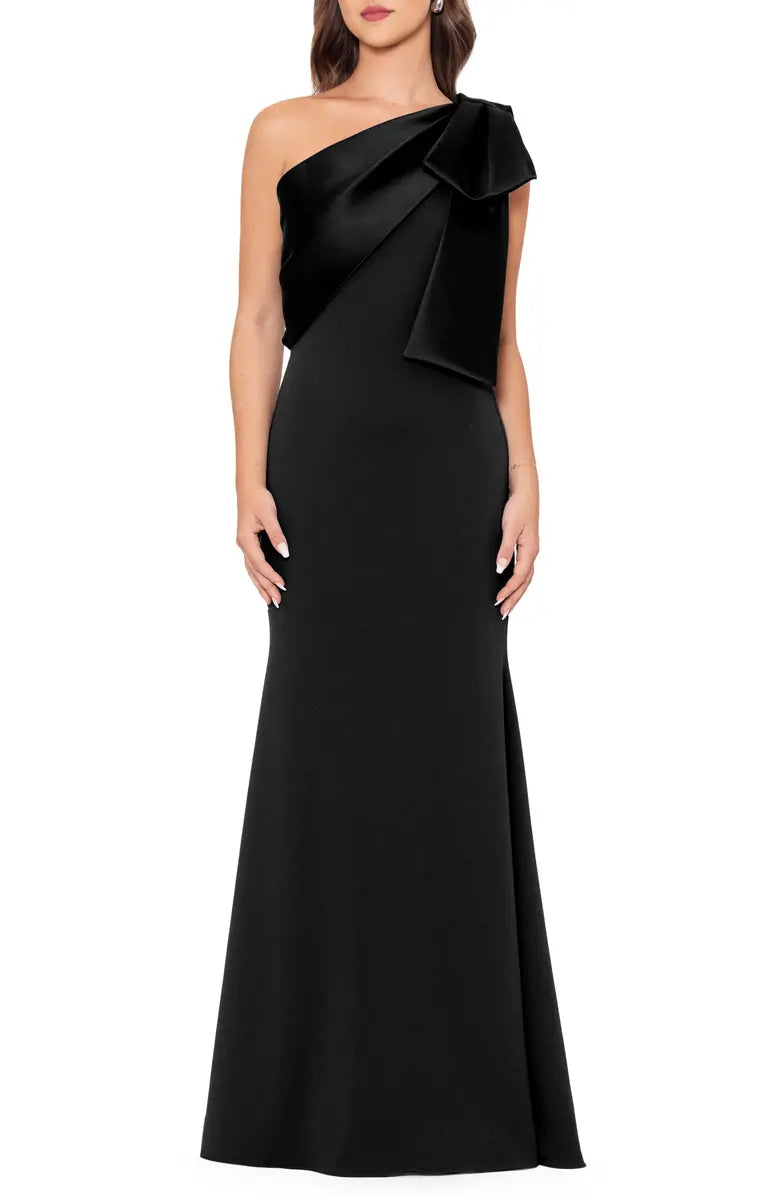 A simple and elegant satin bow fish tail and floor length evening dress-SOGOTADE