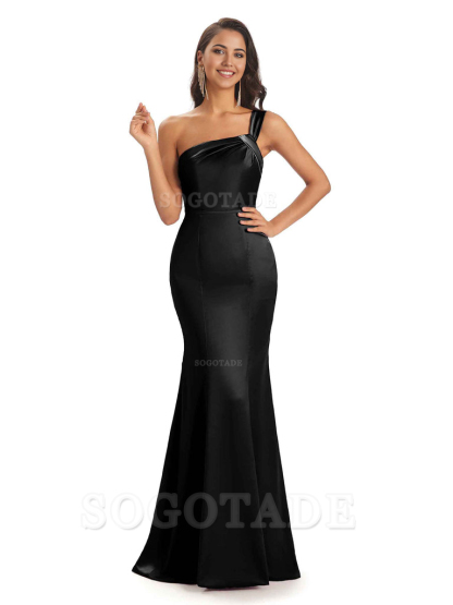 Mermaid One Shoulder Satin Floor Length formal dresses evening gown Bridesmaid Dresses