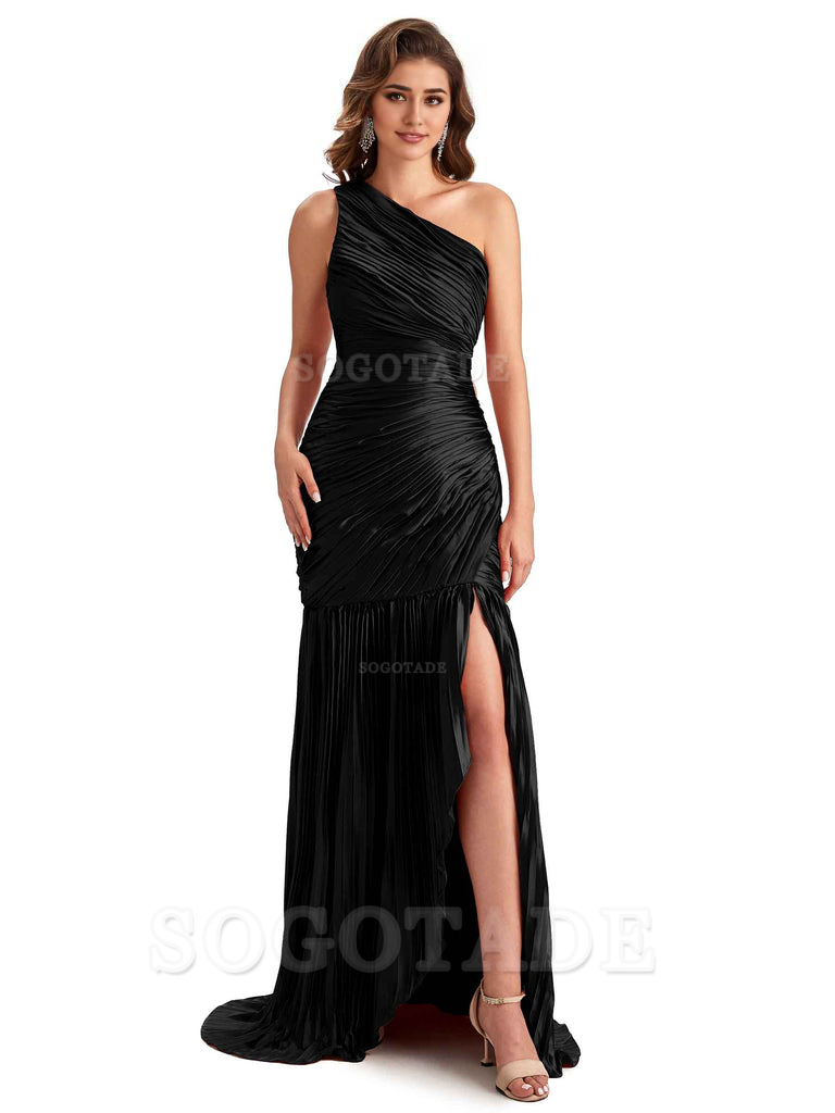 Sexy Side Slit Mermaid Soft Satin One Shoulder Long Ladies Bridesmaid Dresses Online