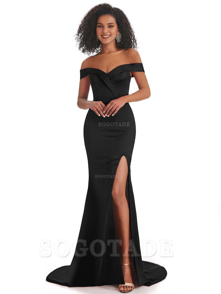 Sexy Mermaid Soft Satin Off The Shoulder Long African Bridesmaid Dresses prom shop dresses