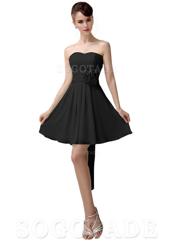 A-Line Off Shoulder Sweatheart Chiffon Short With Flower Bridesmaid Dresses Formal Women's Dresses Wedding Guests Dresses