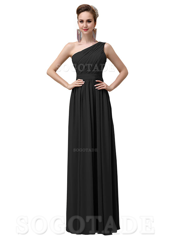 Charming One-Shoulder A-Line Chiffon Pleated Floor-Length Long Elegant Bridesmaid Dresses Formal Women's Dresses Wedding Guests Dresses