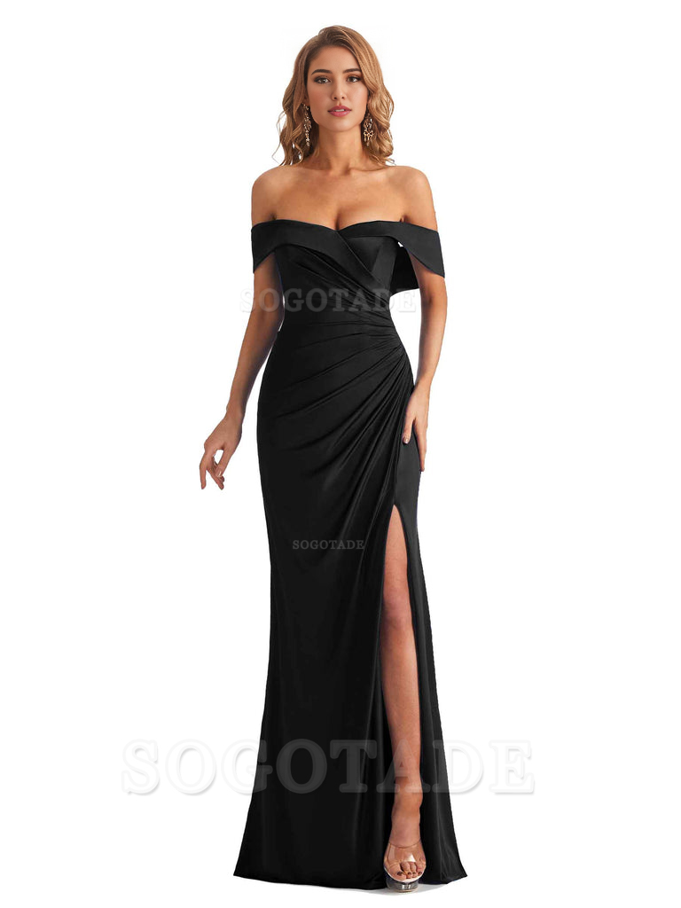 Sexy Mermaid Cultivate oneself Off The Shoulder Pleated Side Slit Long Bridesmaid Dresses Formal Women's Dresses Wedding Guests Dresses